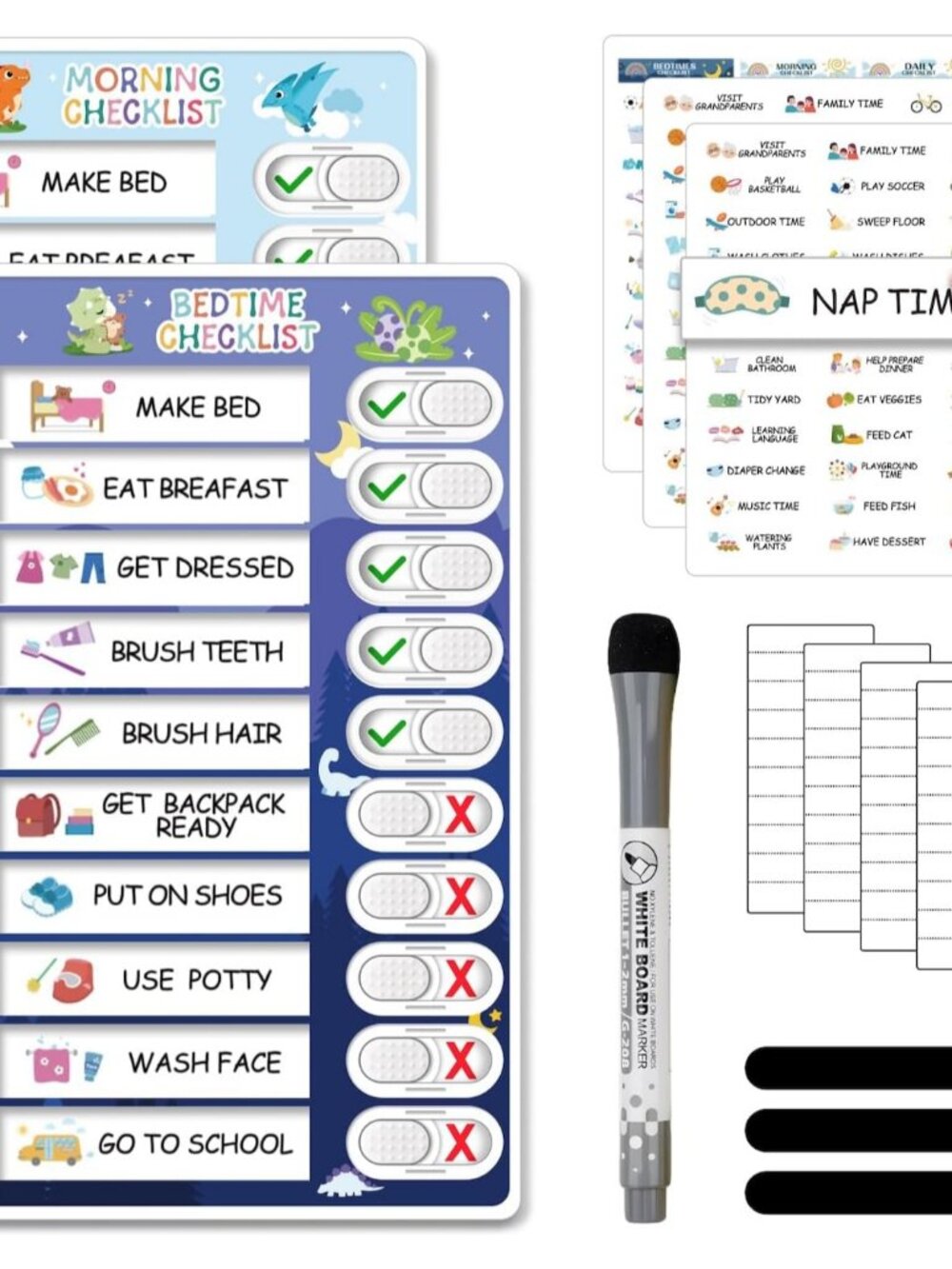 Upgraded 2 in 1 Bedtime/Morning Routine Chart - Magnetic Chore Chart for Toddler